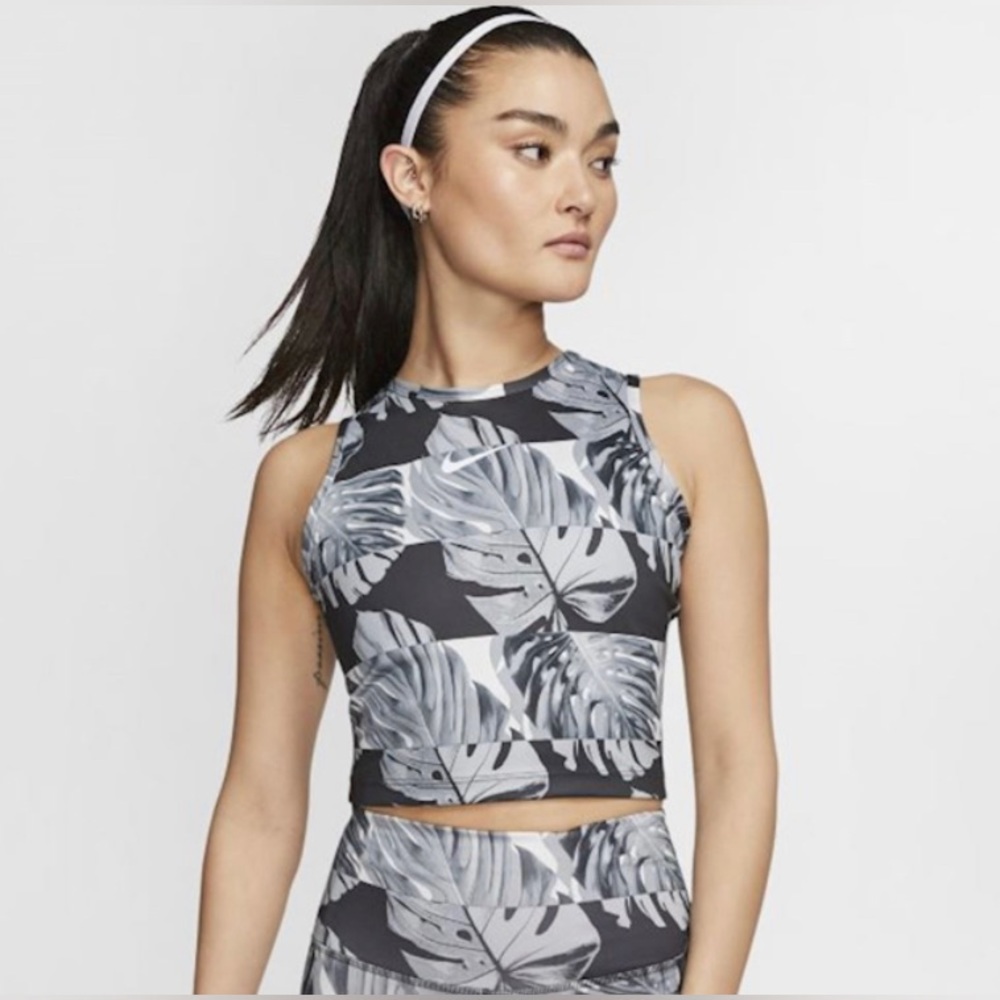 Nike Women's Fast Dry Fit Printed Running Leaf Print Cropped Tank